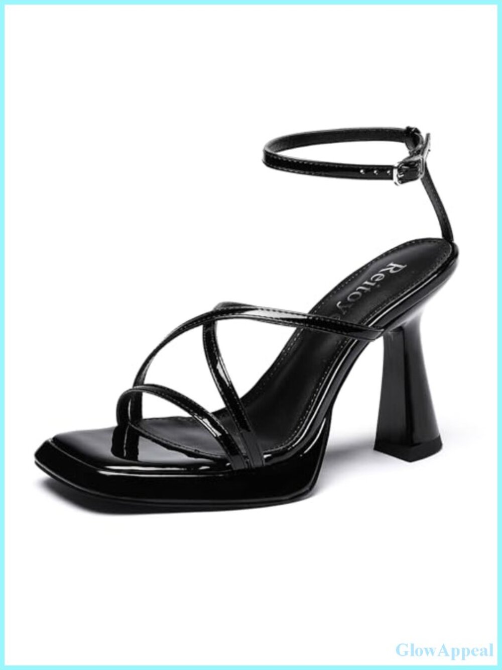 Women's Patent Leather Platform Heeled Sandals Ankle Strap Square Toe